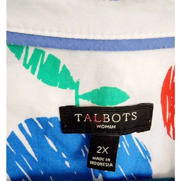 Talbots 2X Apple Print Shirt Women's Size 22/24 Roll Tab Sleeves Teacher Button - Picture 6 of 7